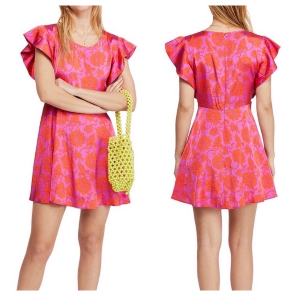 NWT Free People Electric Posie A-line Floral Print Dress, Pink Orange XS